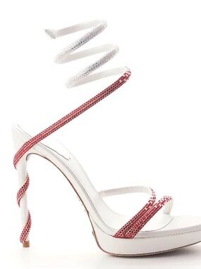 Rene Caovilla White Margot with Red Crystal Spiral Straps Formula-1 Inspired